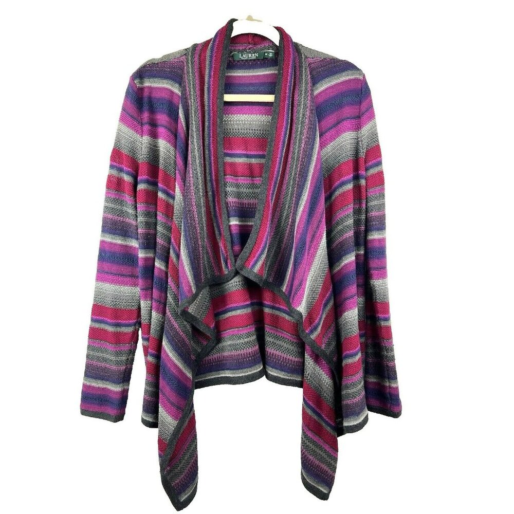 Lauren Ralph Lauren Women's Open Sweater Petite M Linen Blend‎ Knit Waterfall